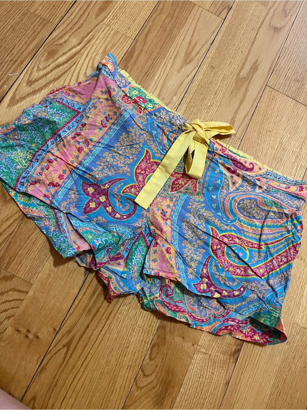 Ralph Lauren Multicolor Paisley High-Waist Shorts with Yellow Tie